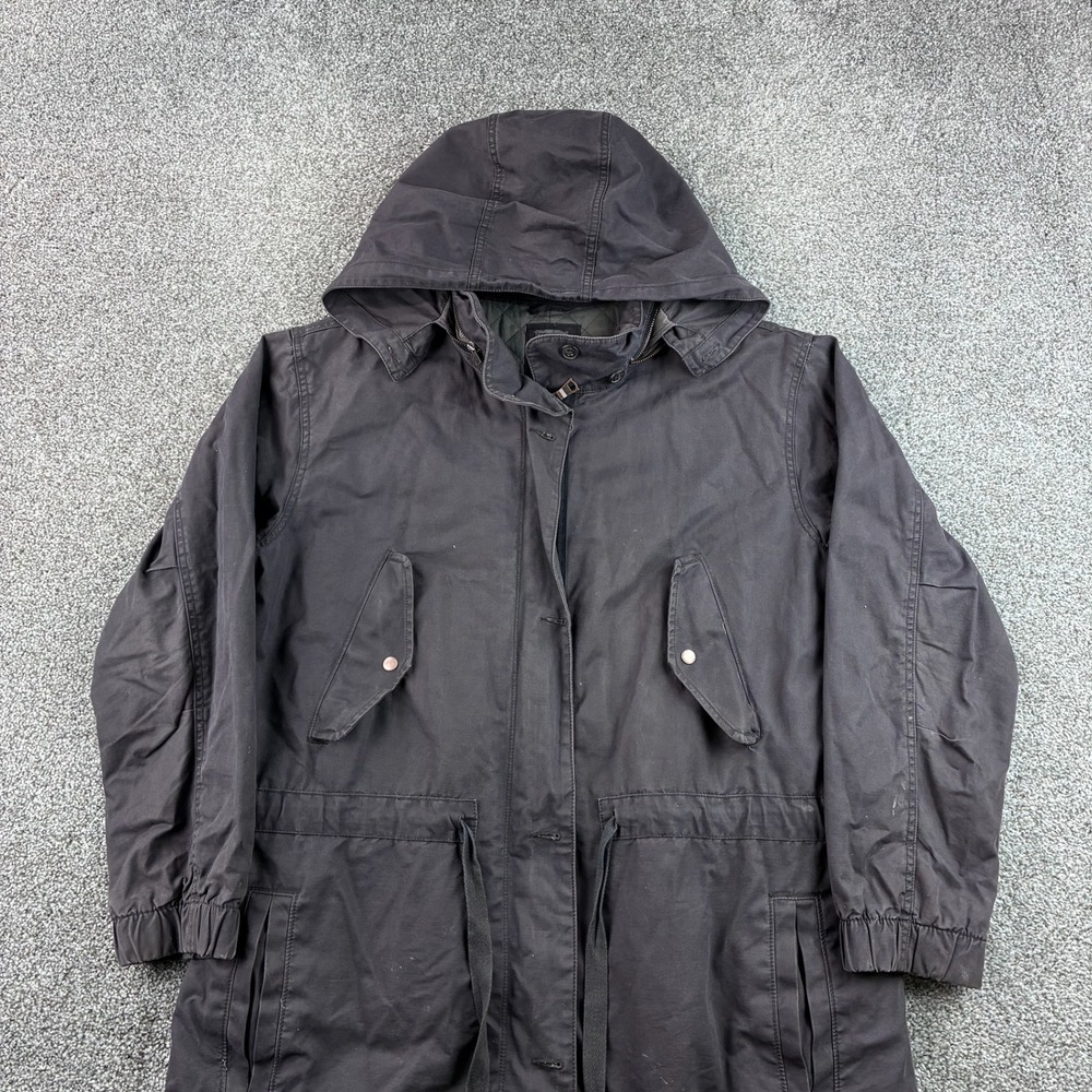 Gap Parka Jacket Mens XL Black Cotton Blend Hooded Quilted Lined Military